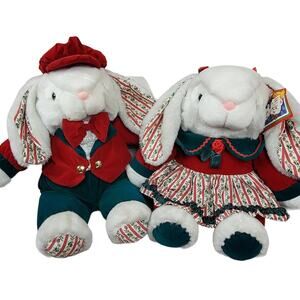 Vintage Christmas Plush Bunny DanDee Holiday Kids Cottagecore Rabbit Boy Girl